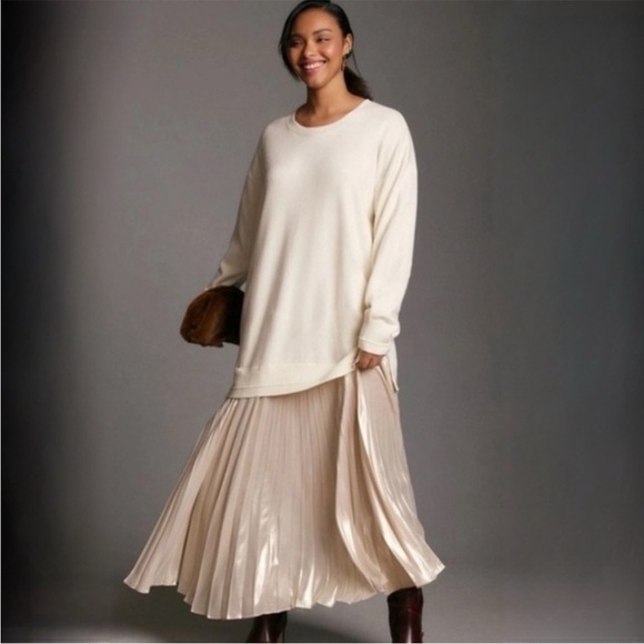 Anthropologie Long Sleeve Pleated Twofer Sweater Maxi Dress Size 3X NEW - Picture 1 of 15